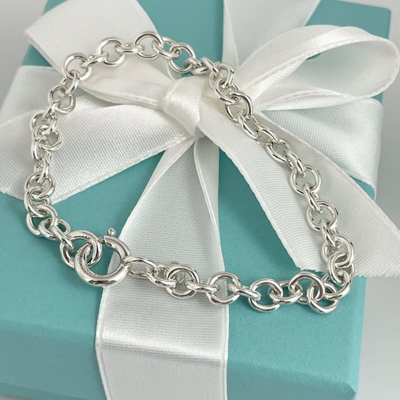 LIKE NEW!!! LOVELY Tiffany & Co. Sterling Silver Chain Charm Bracelet - 7.5 Inch - Picture 3 of 4